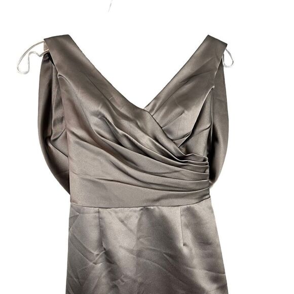 White Vera Wang Knee Length Sheath Dress Bronze Sash Back Tie Formal US 6 - Picture 2 of 13